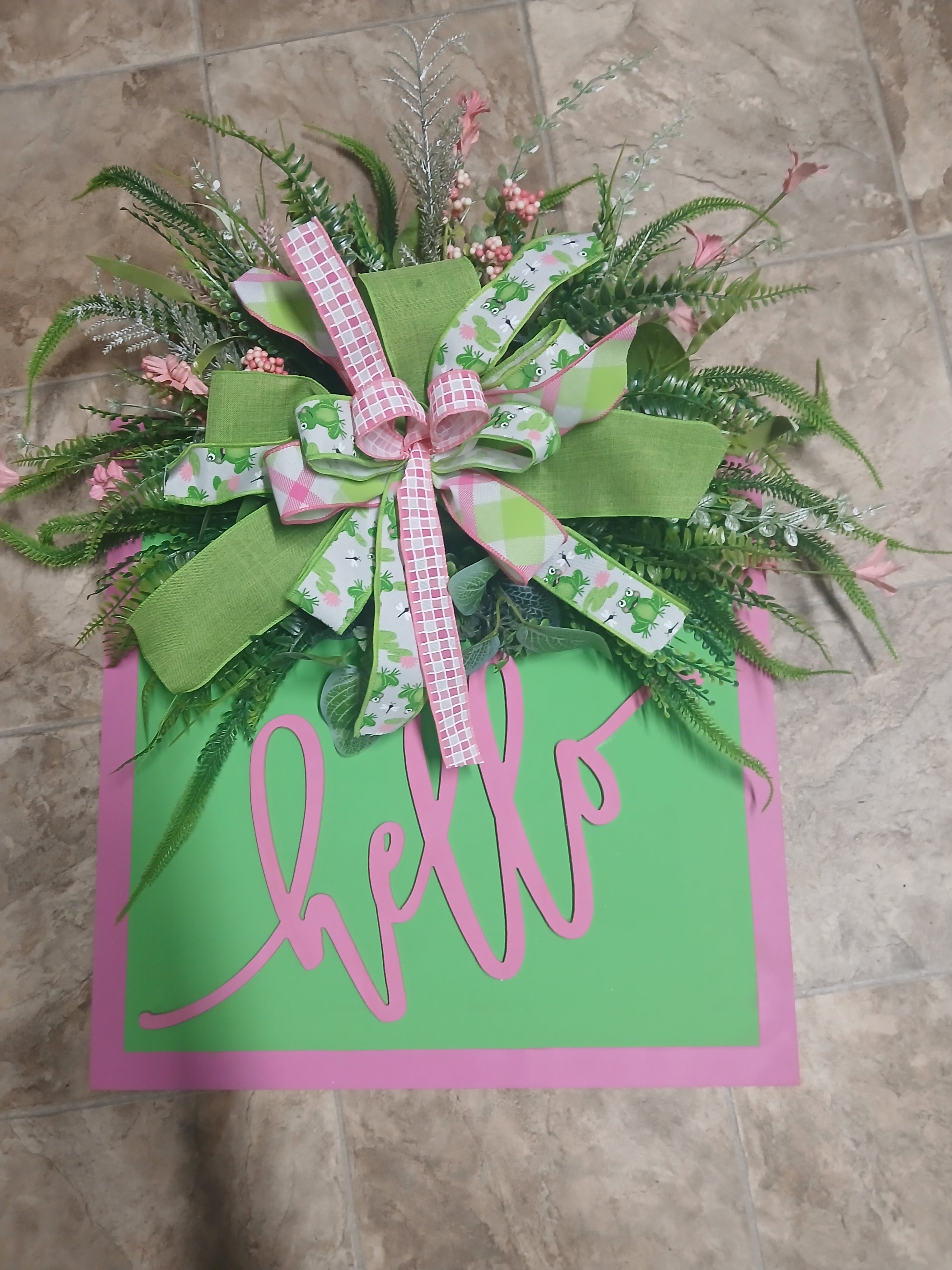 3-D Bright Pink and Green hello door hanger