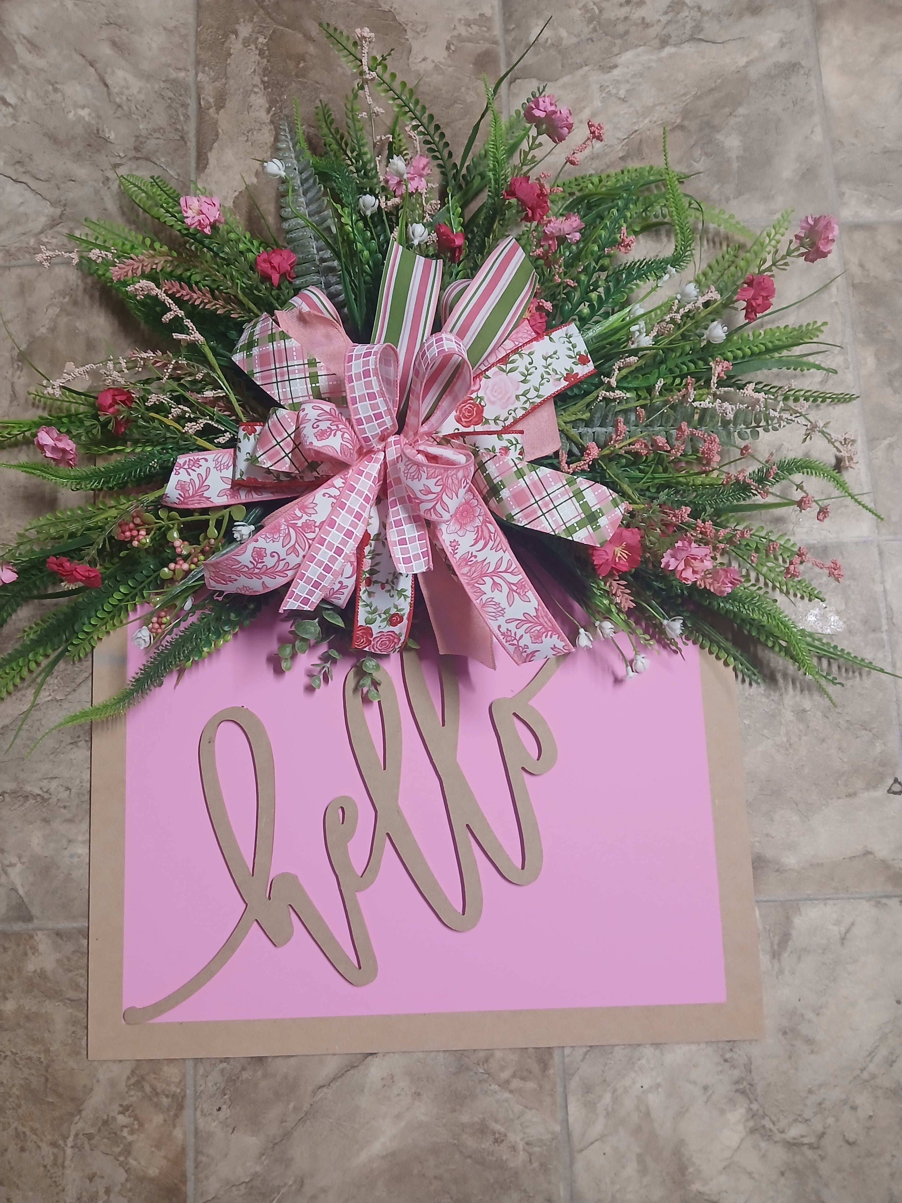 3-D pink hello door hanger