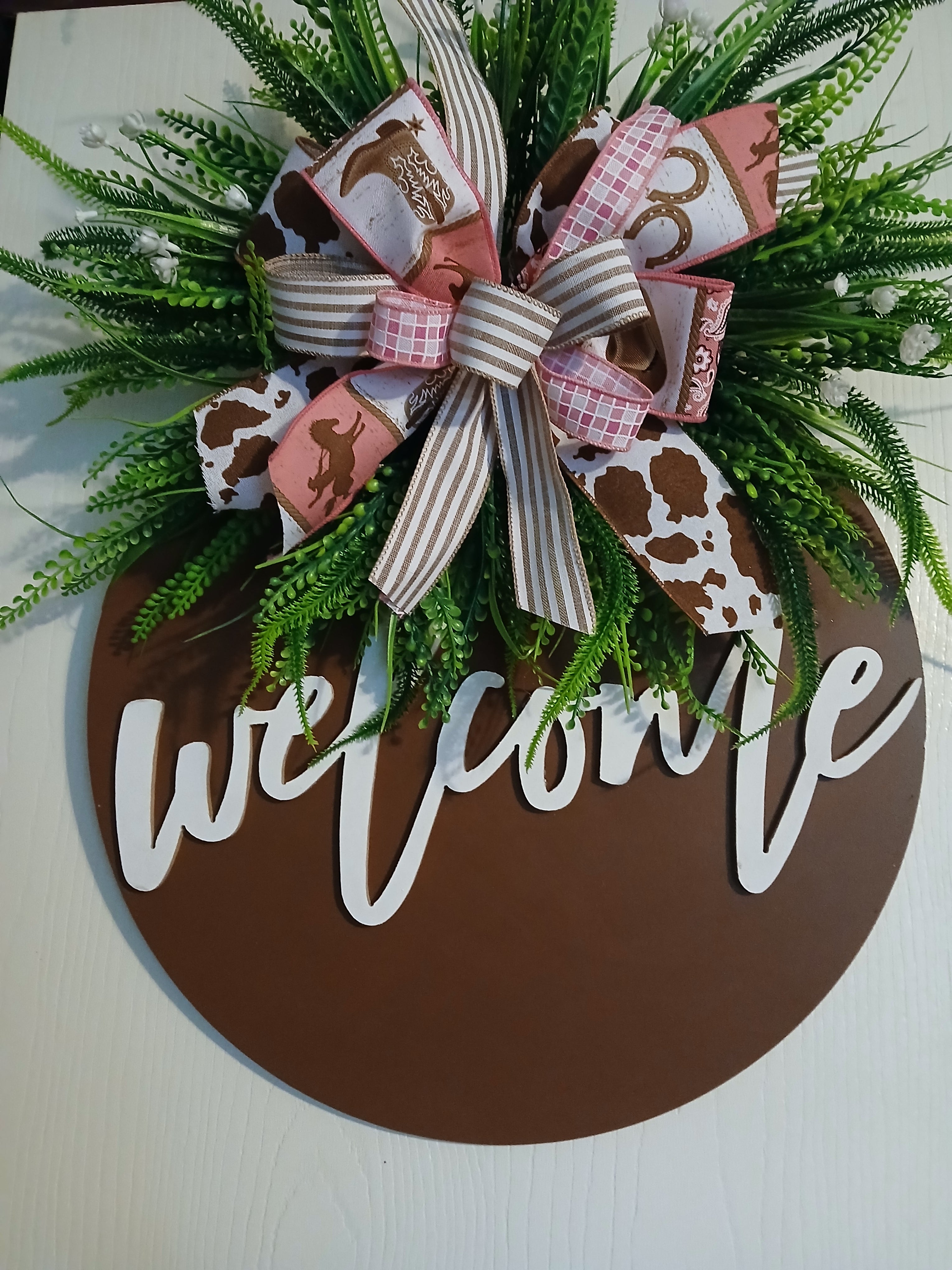 Brown and White Cowgirl Welcome Door Hanger