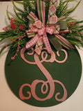 Ivy Green and Rose Pink Initial Door Hanger