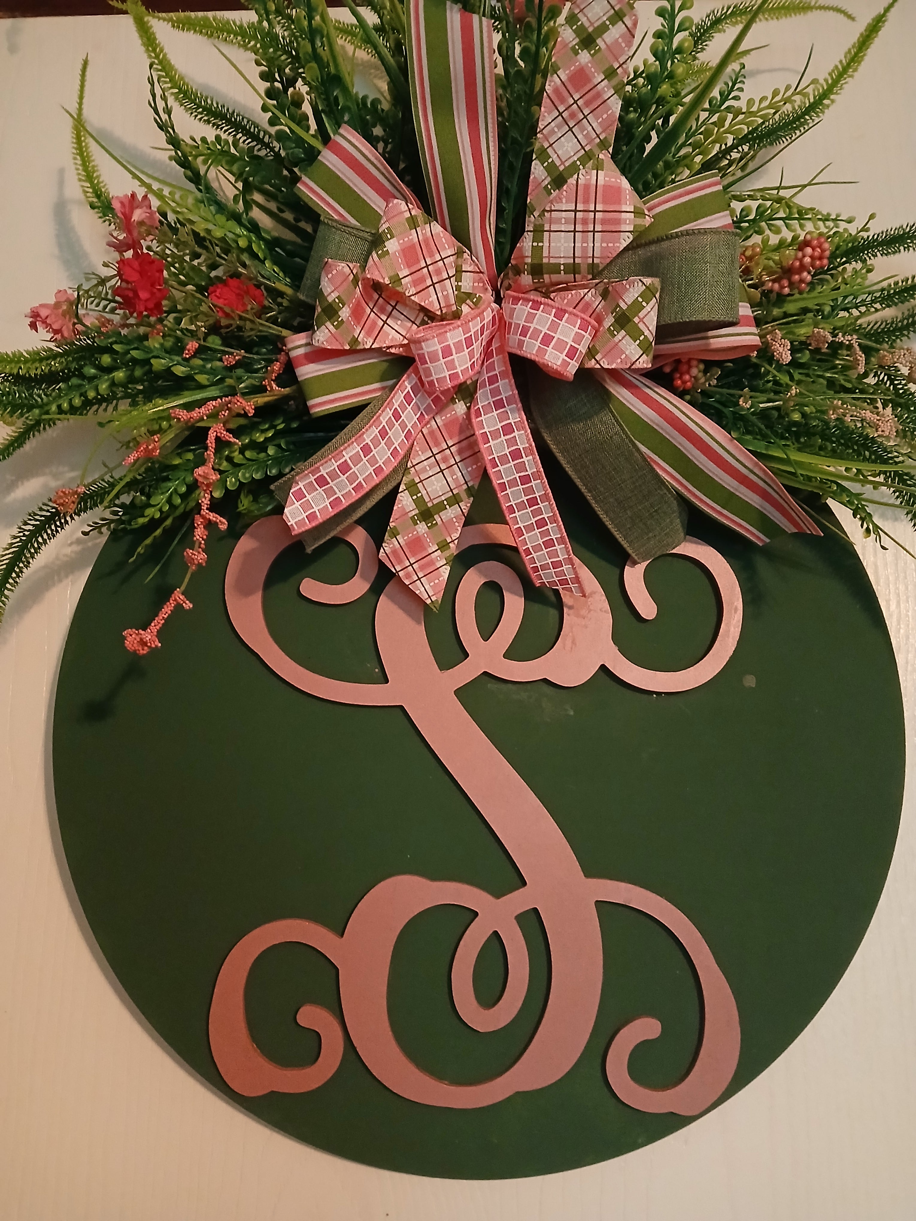 Ivy Green and Rose Pink Initial Door Hanger