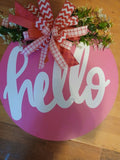 Bright pink Hello Door Hanger