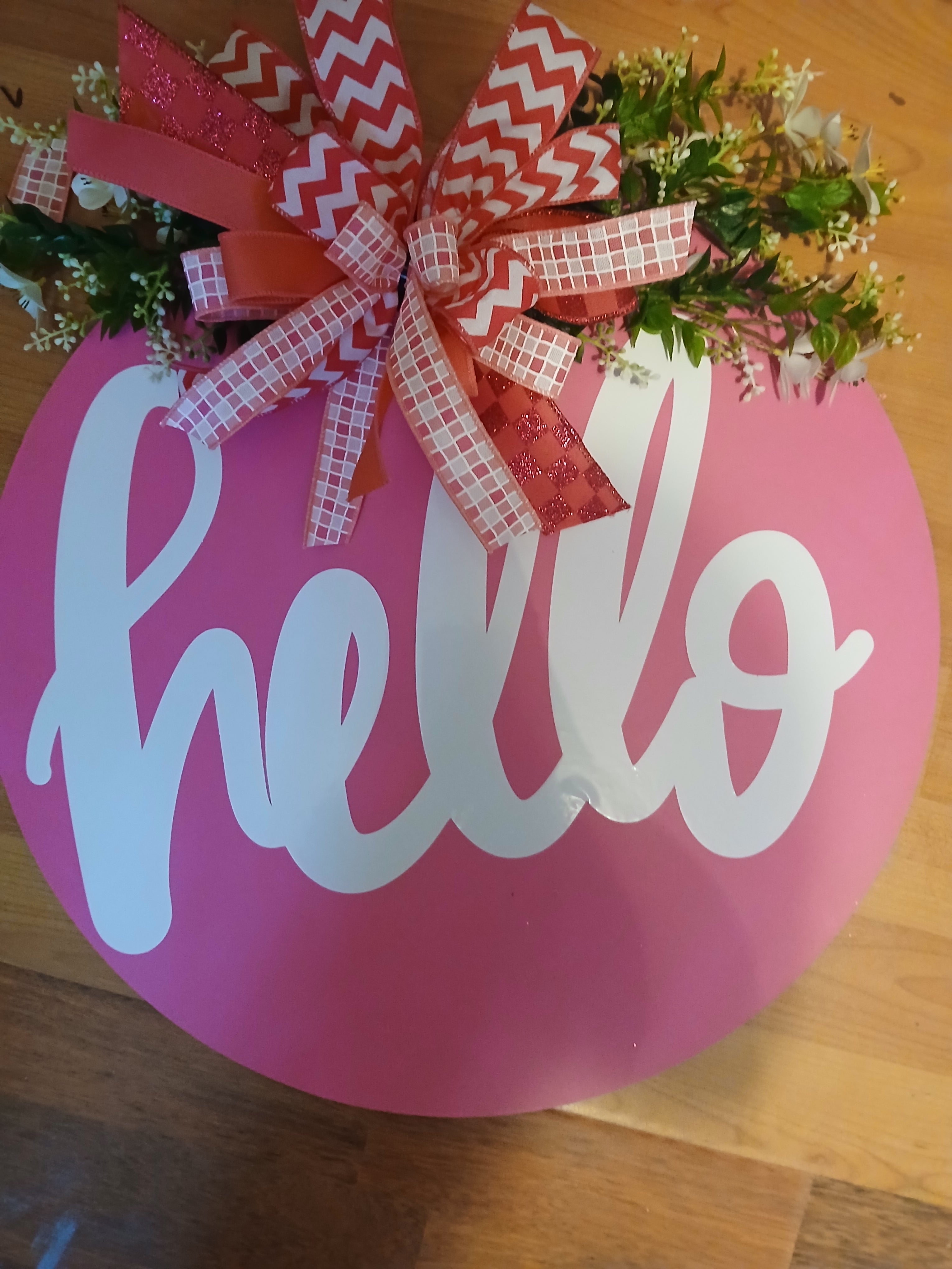 Bright pink Hello Door Hanger